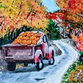 Red Truck full of Pumpkins